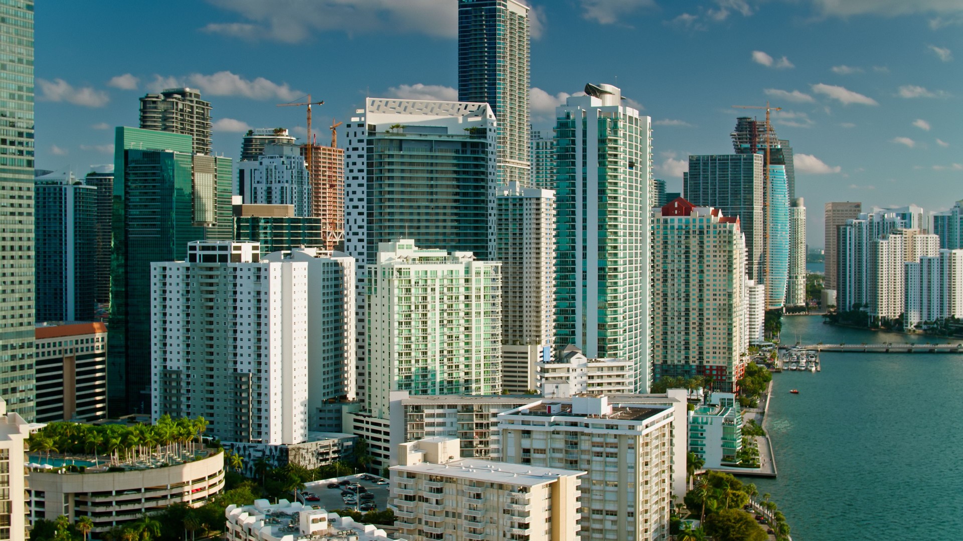 Drone Shot of Modern Condo Towers in Brickell, Miami